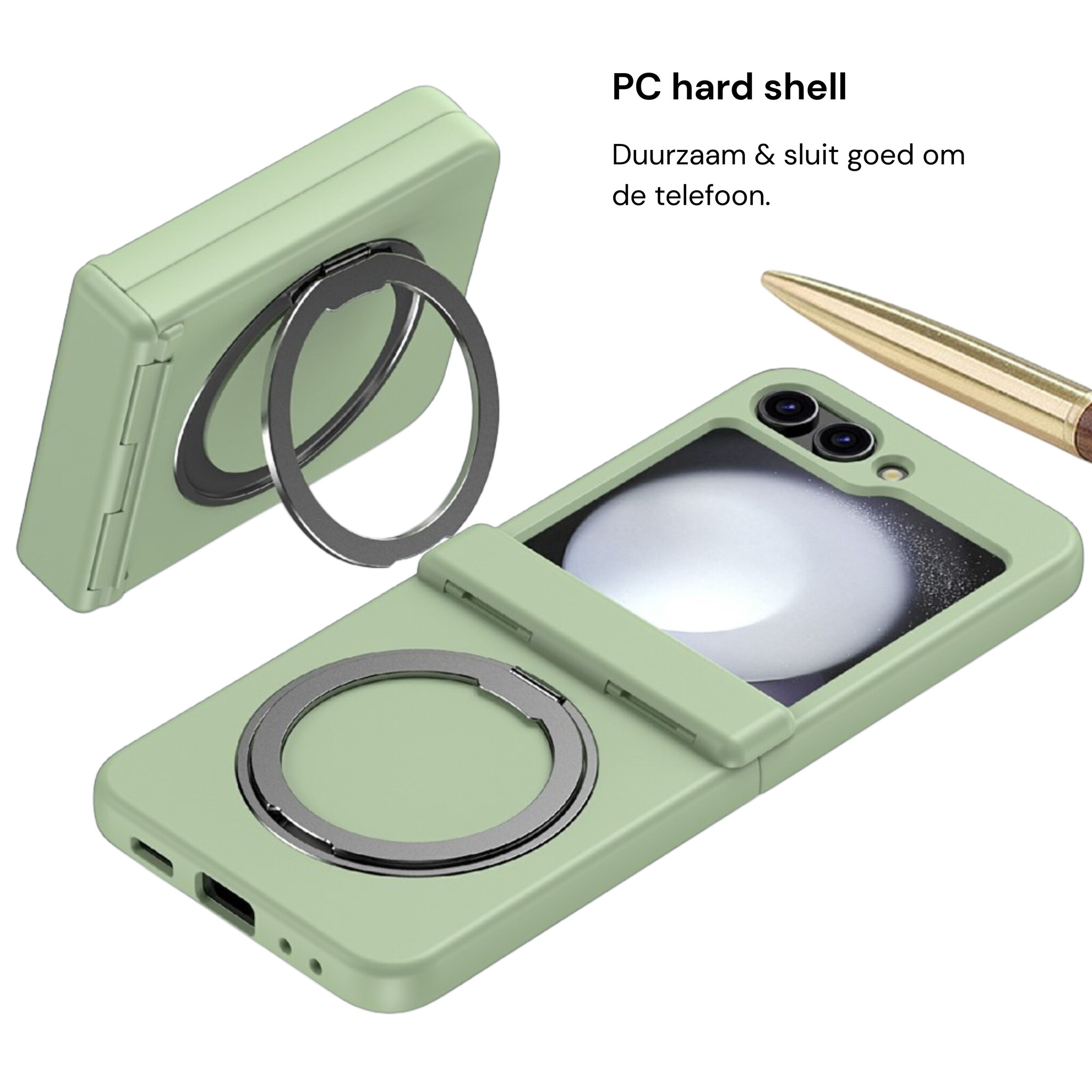 Samsung Galaxy Z Flip 8 hoesje backcover met MagSafe-ring en standfunctie - Groen