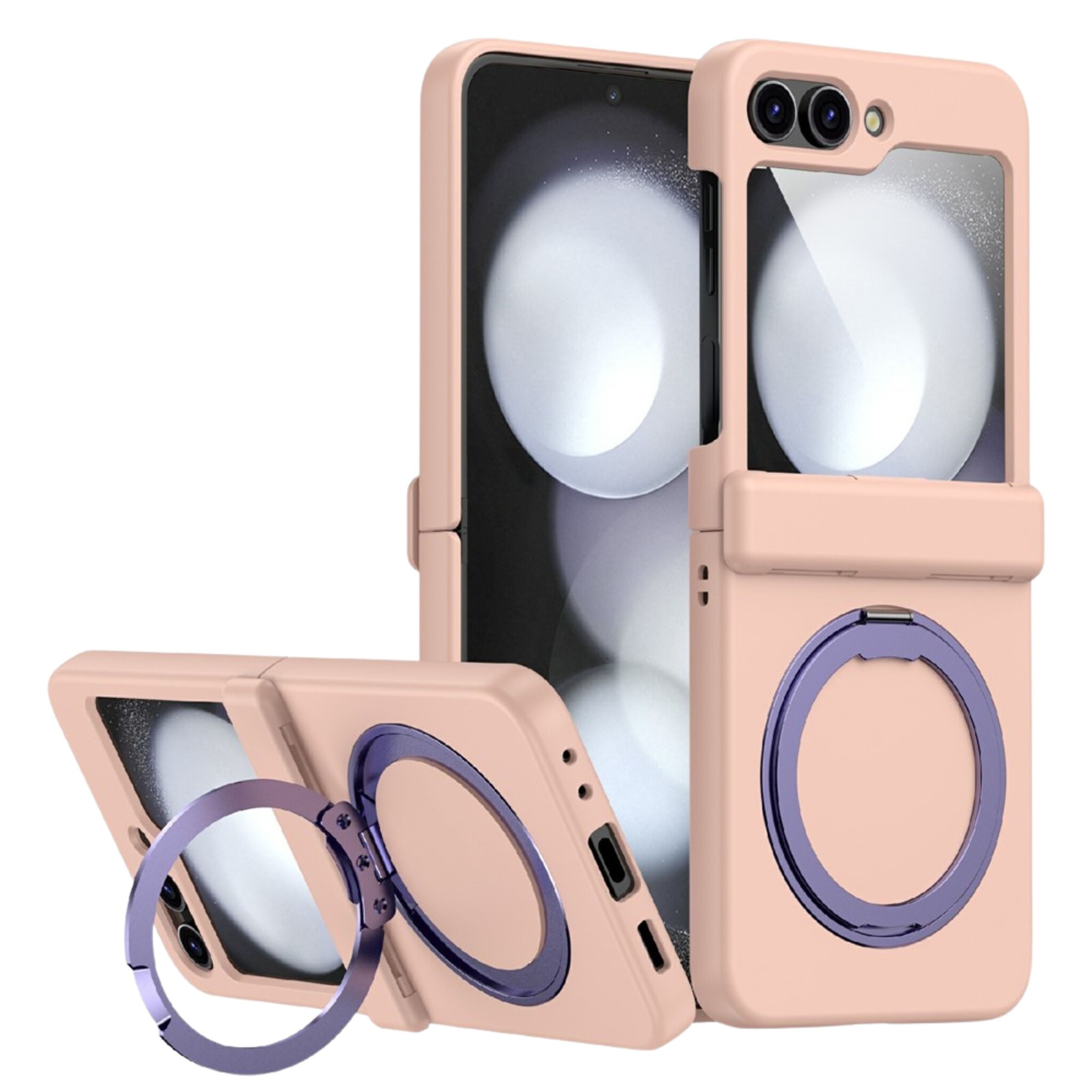 Samsung Galaxy Z Flip 8 hoesje backcover met MagSafe-ring en standfunctie - Lichtroze