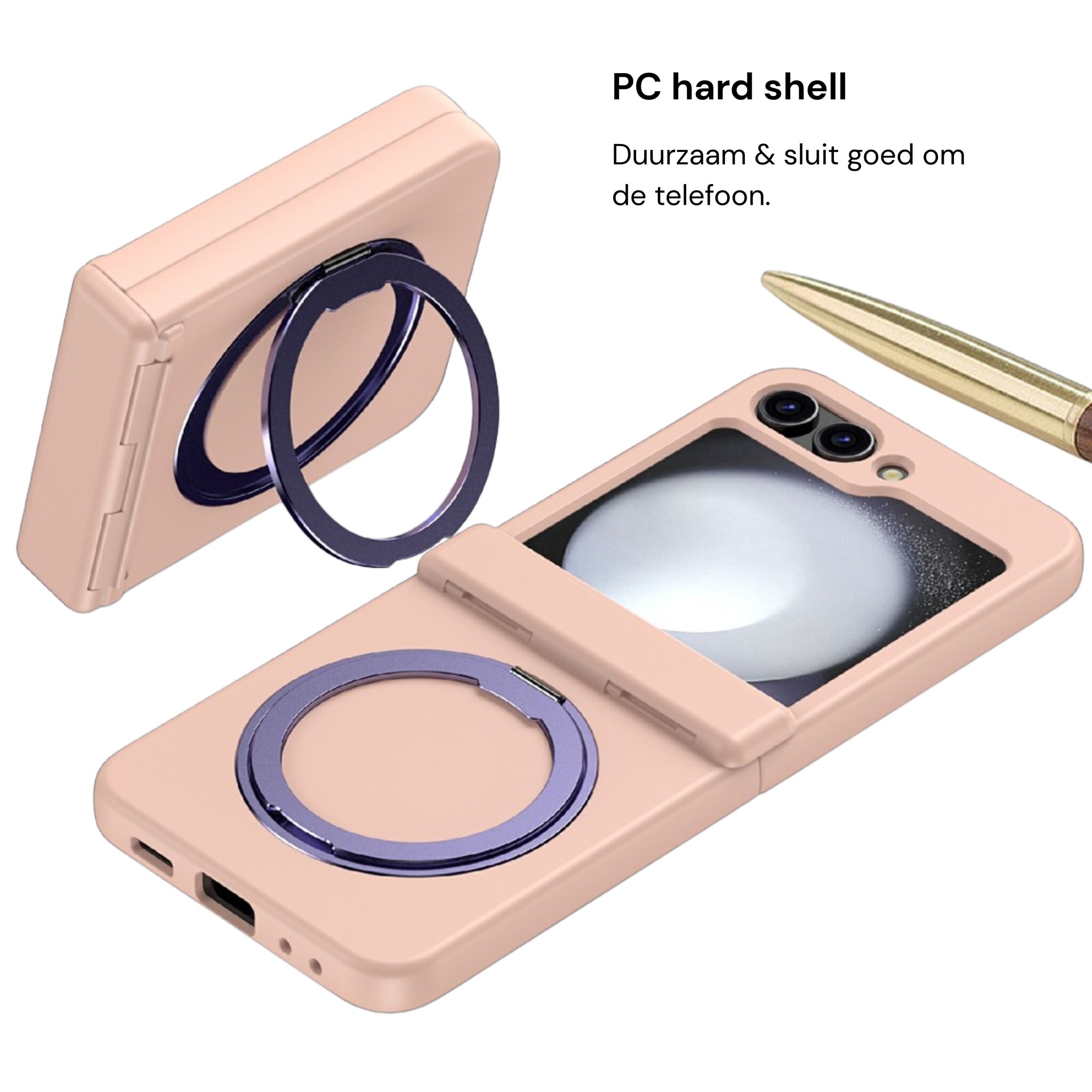 Samsung Galaxy Z Flip 8 hoesje backcover met MagSafe-ring en standfunctie - Lichtroze