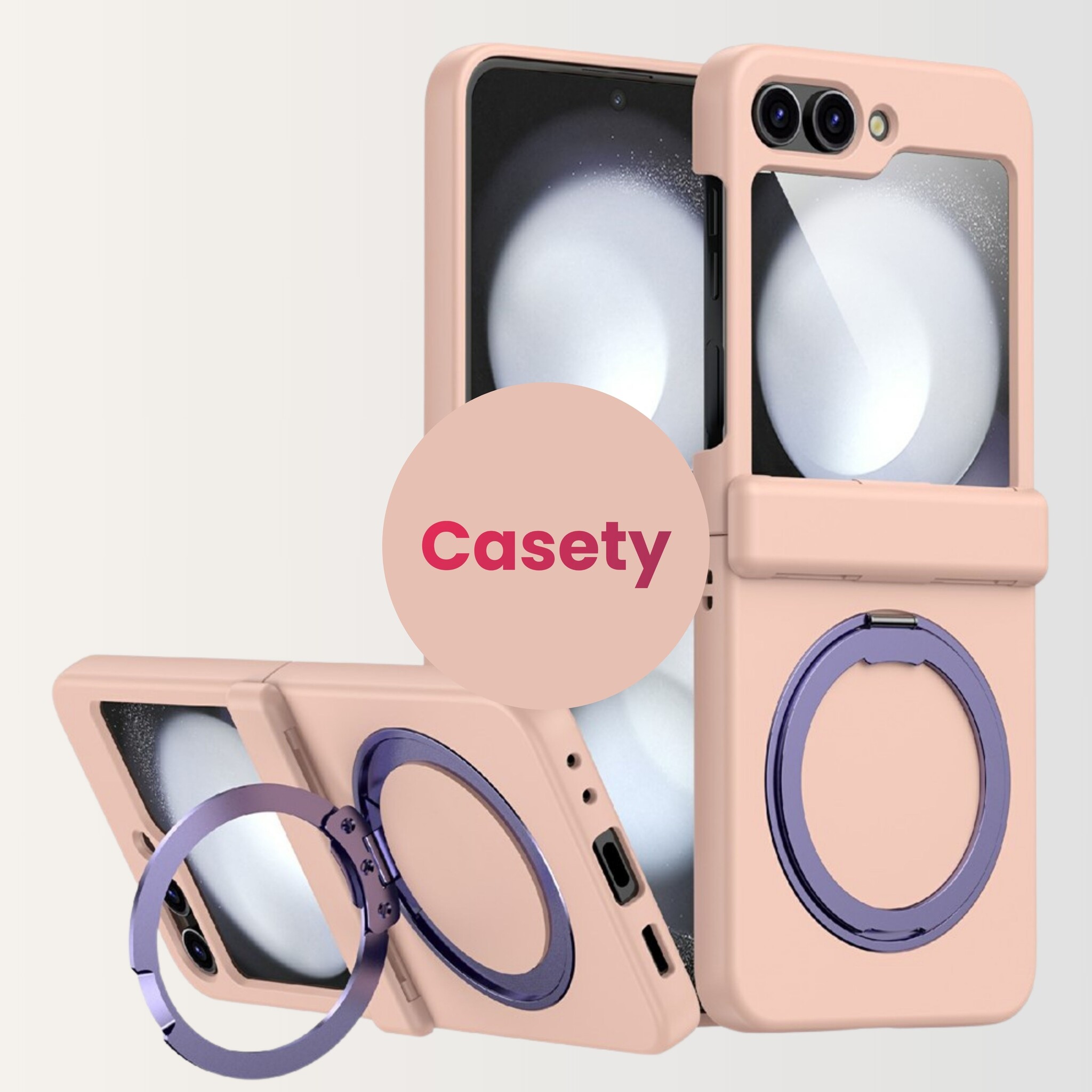 Samsung Galaxy Z Flip 8 hoesje backcover met MagSafe-ring en standfunctie - Lichtroze