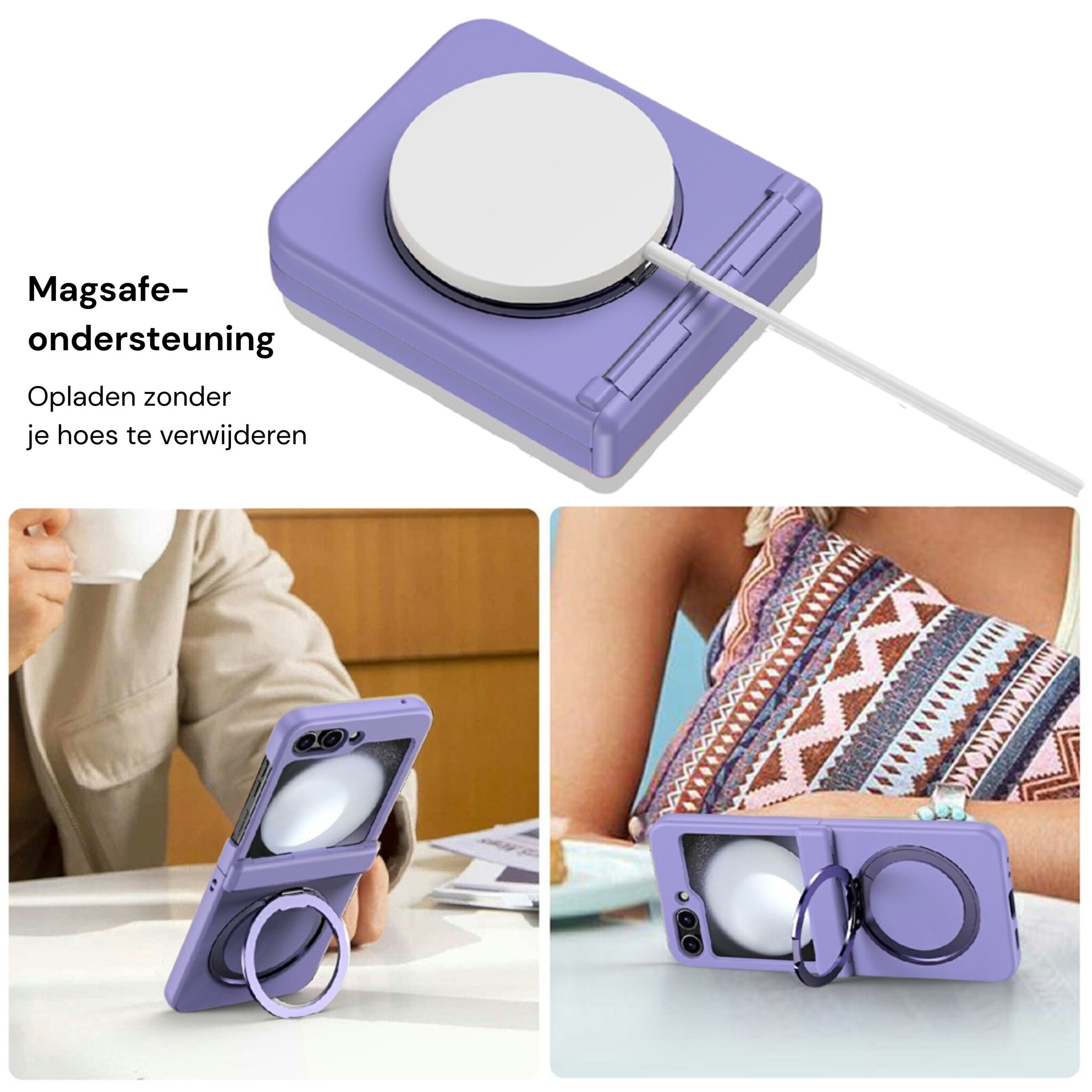 Samsung Galaxy Z Flip 8 hoesje backcover met MagSafe-ring en standfunctie - Lila
