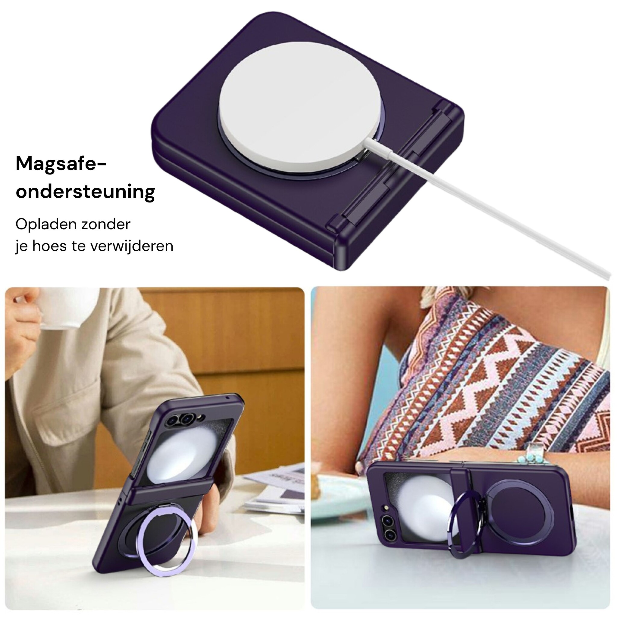 Samsung Galaxy Z Flip 8 hoesje backcover met MagSafe-ring en standfunctie - Paars