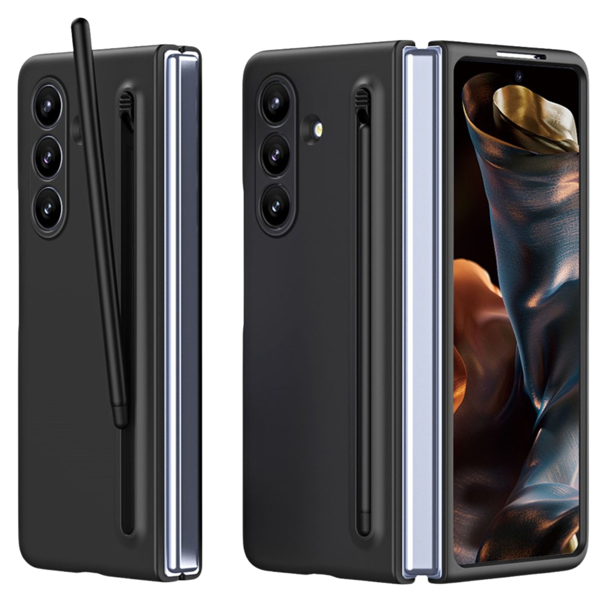 Casety Samsung Galaxy Z Fold 8 Ultra backcover hoes met Stylus & screenprotector - Zwart