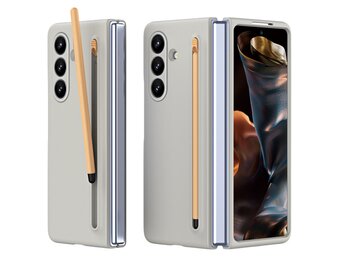 Casety Samsung Galaxy Z Fold 8 Ultra backcover hoes met Stylus & screenprotector - Lichtgrijs