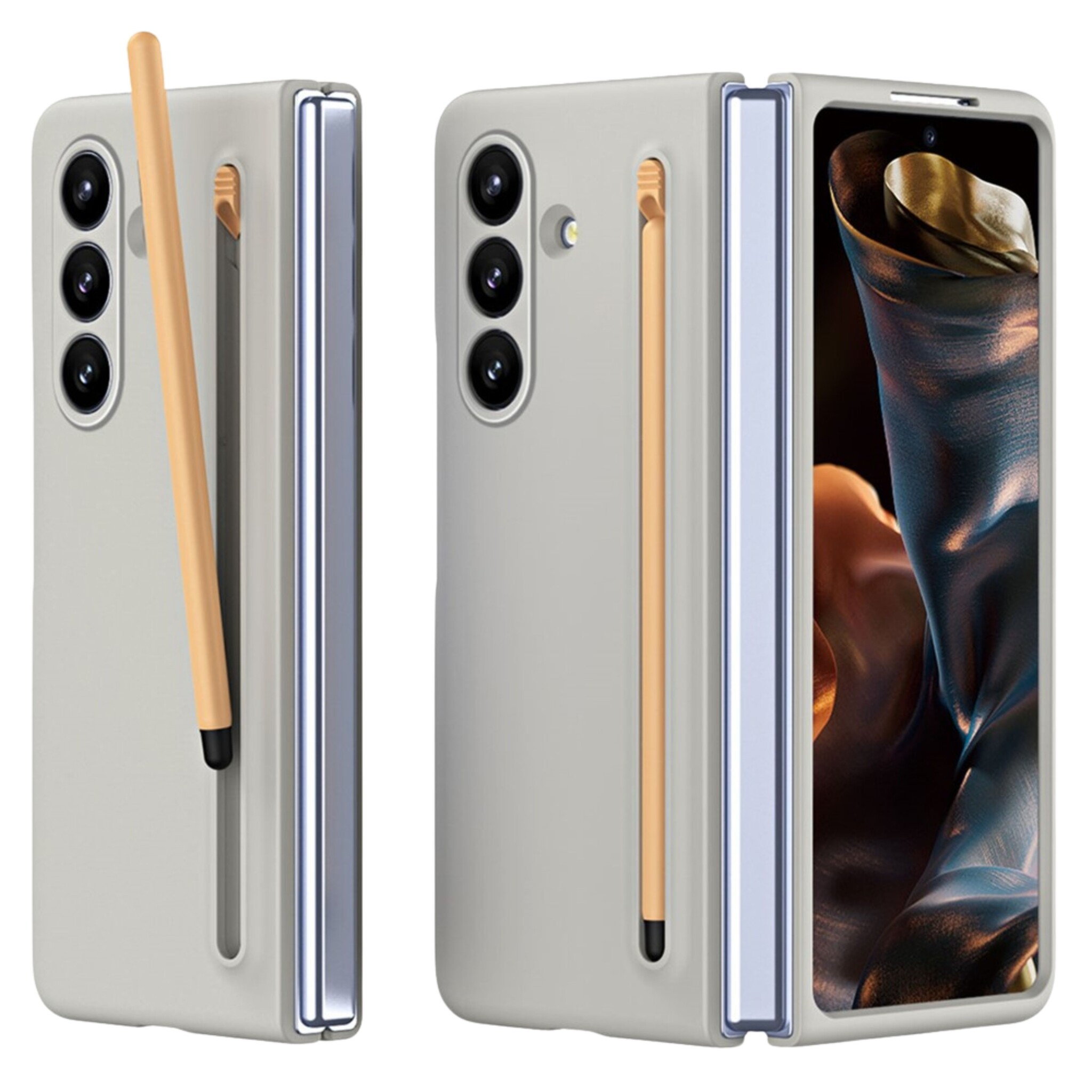 Samsung Galaxy Z Fold 8 Ultra Backcover hoes – Inclusief Styluspen & Screenprotector - Lichtgrijs