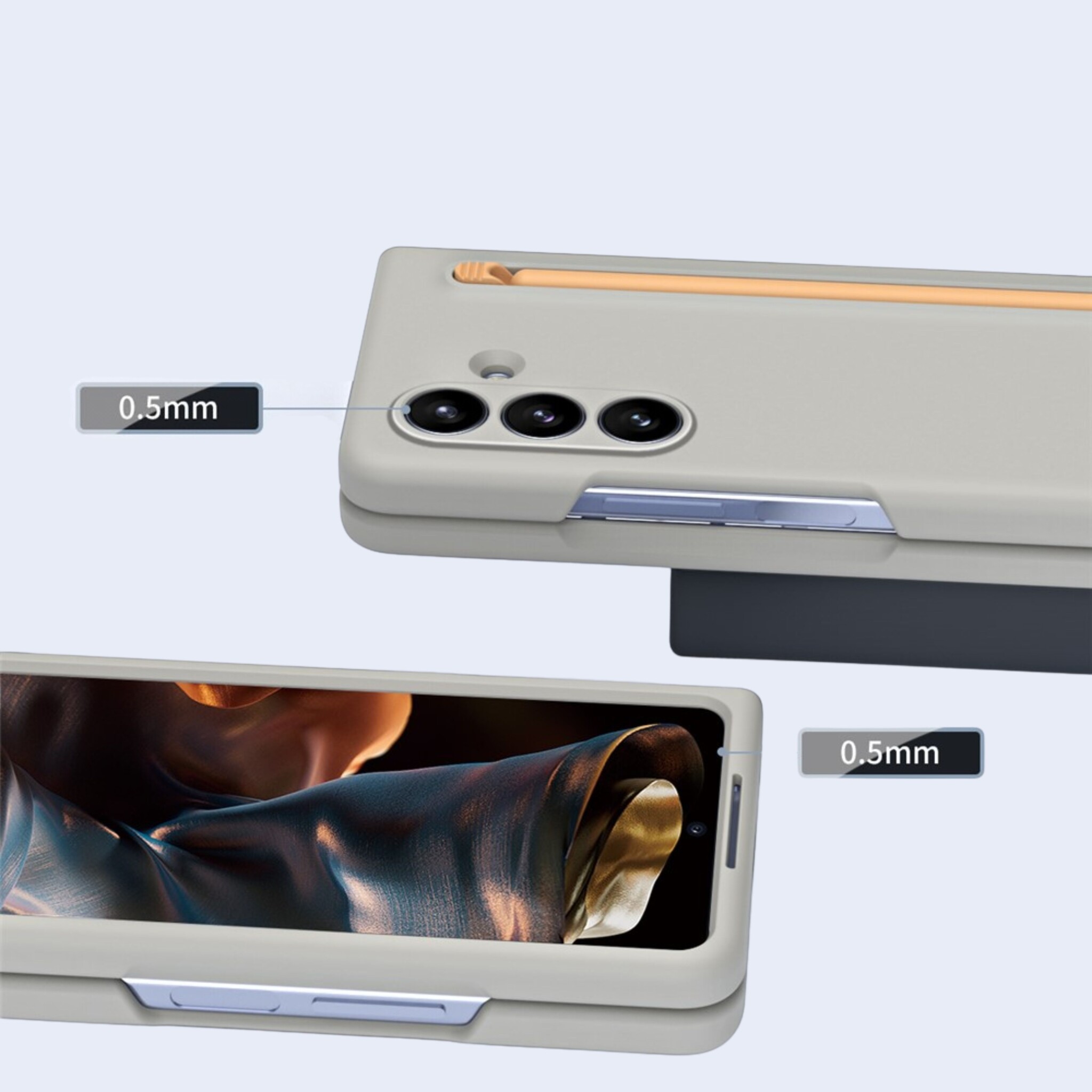 Samsung Galaxy Z Fold 8 Ultra Backcover hoes – Inclusief Styluspen & Screenprotector - Lichtgrijs