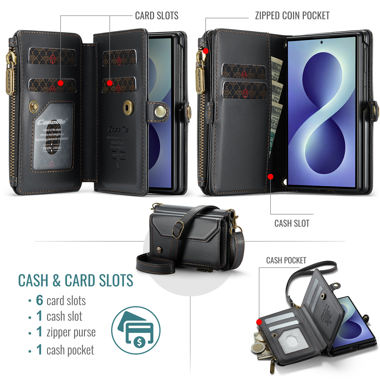 Samsung Galaxy Z Fold 8 hoesje portemonnee tasje - Zwart