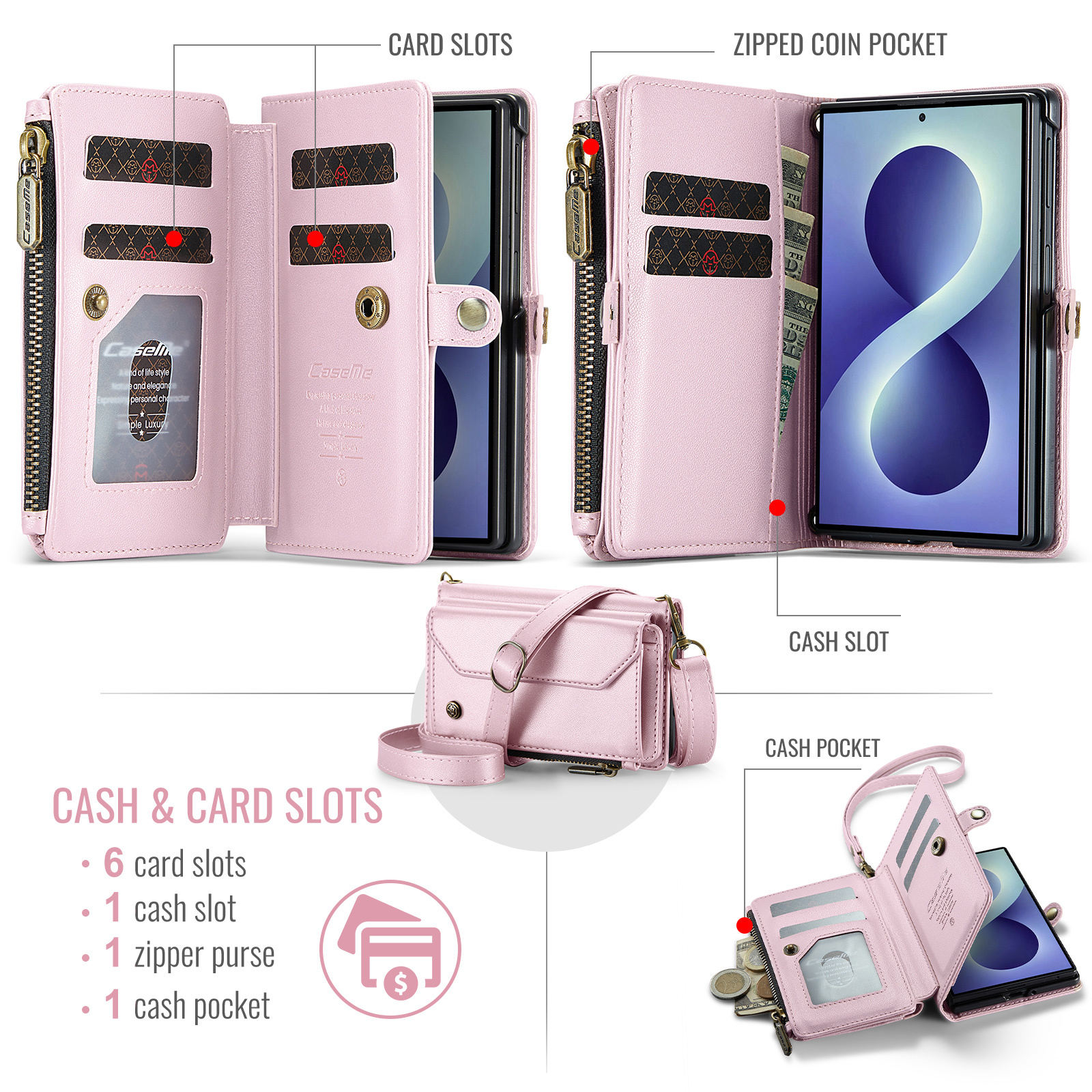 Samsung Galaxy Z Fold 8 hoesje portemonnee tasje - Lichtroze