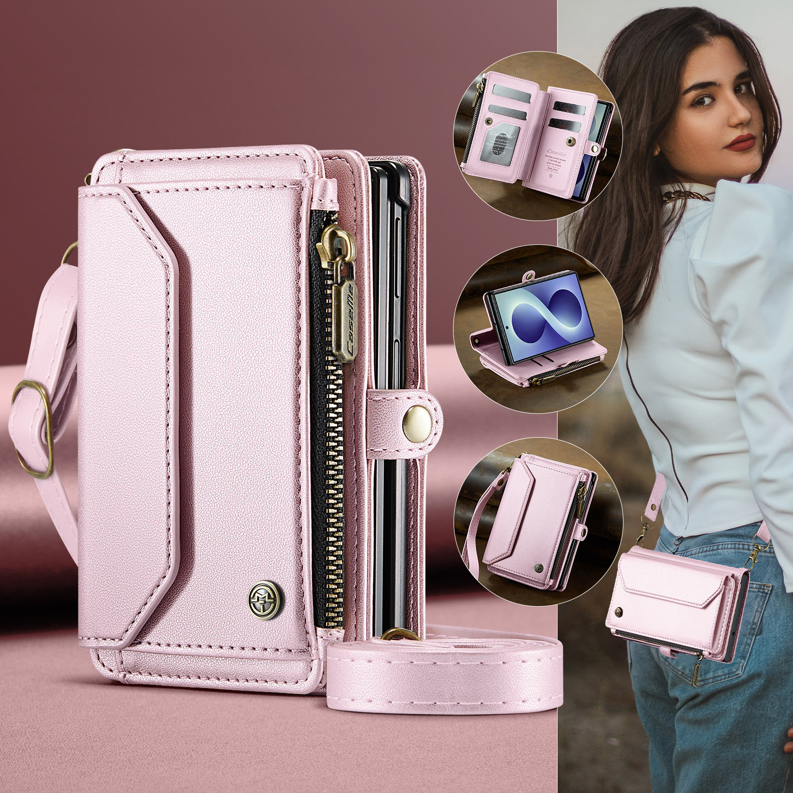 Samsung Galaxy Z Fold 8 hoesje portemonnee tasje - Lichtroze