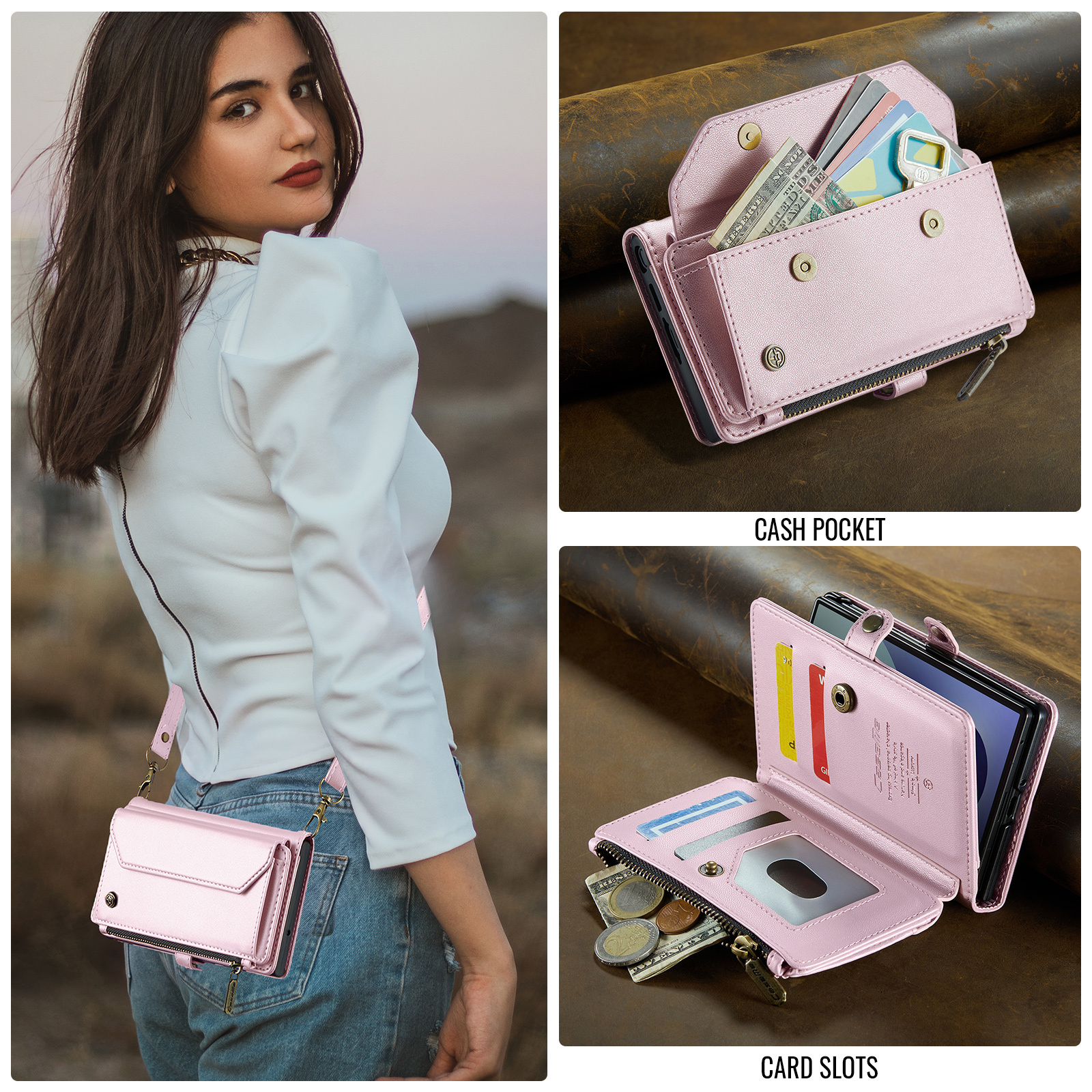 Samsung Galaxy Z Fold 8 hoesje portemonnee tasje - Lichtroze