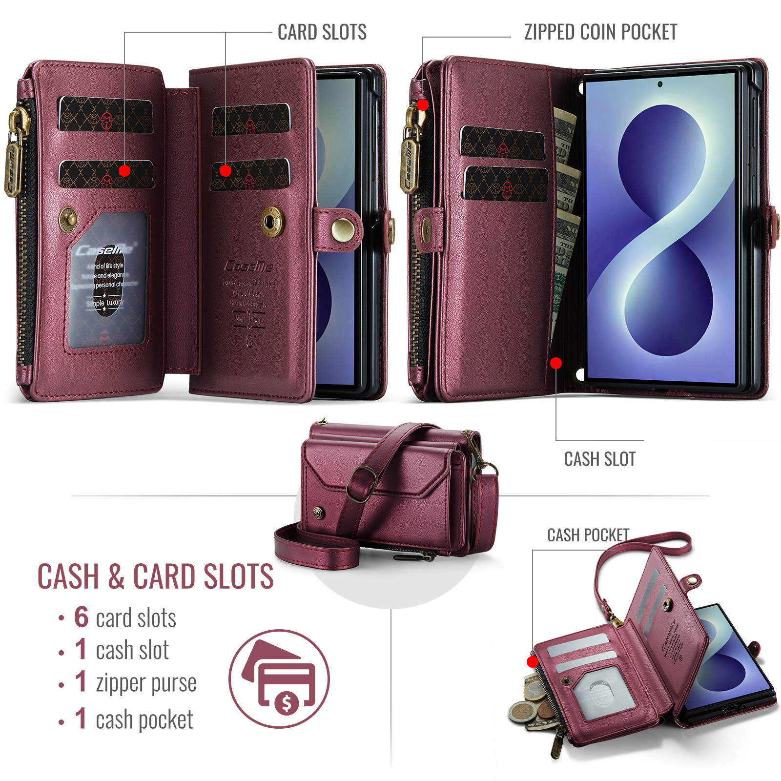 Samsung Galaxy Z Fold 8 hoesje portemonnee tasje - Rood