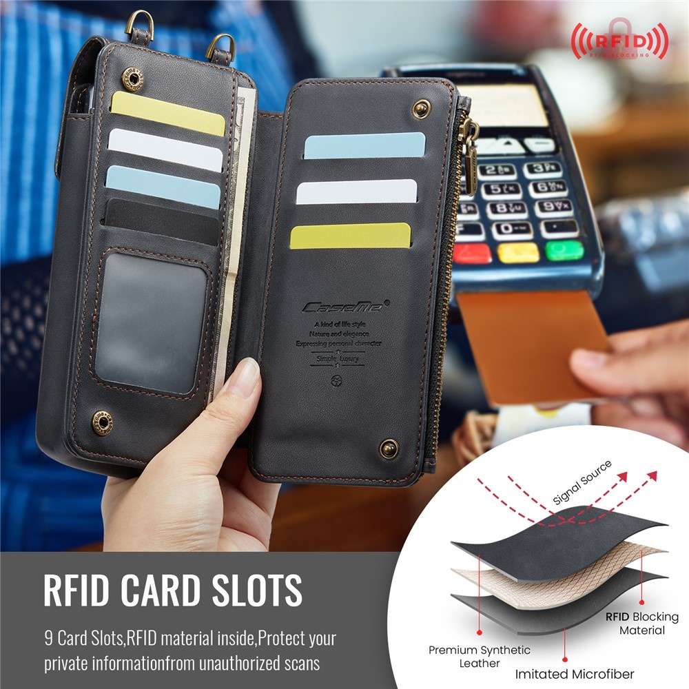 Telefoontasje met RFID-bescherming en verstelbare band – Zwart