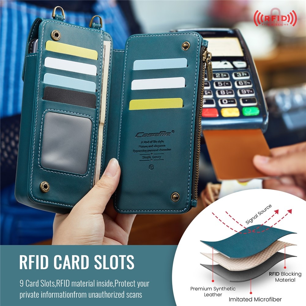Telefoontasje met RFID-bescherming en verstelbare band – Petrol