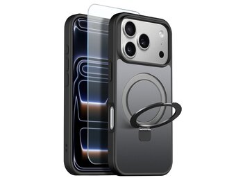 NORTHJO iPhone 18 Pro Max / 17 Pro Max hoesje met magnetische ringstandaard - Mat Zwart