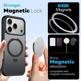 iPhone 18 Pro Max / 17 Pro Max hoesje magnetische ringstandaard, MagSafe-compatibel, mat transparant en schokbestendig – inclusief screenprotector – Mat Zwart