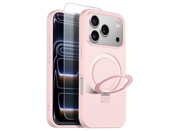 NORTHJO iPhone 18 Pro Max / iPhone 17 Pro Max hoesje met magnetische ringstandaard - Mat Lichtroze
