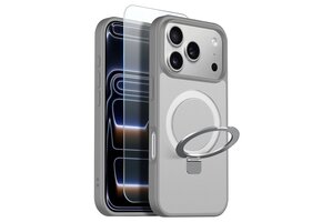 NORTHJO iPhone 18 Pro Max / iPhone 17 Pro Max hoesje met magnetische ringstandaard - Mat Grijs