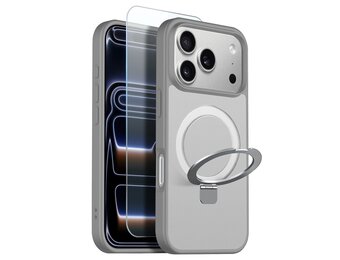 NORTHJO iPhone 18 Pro Max / iPhone 17 Pro Max hoesje met magnetische ringstandaard - Mat Grijs