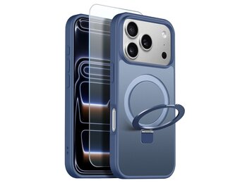 NORTHJO iPhone 18 Pro Max / iPhone 17 Pro Max hoesje met magnetische ringstandaard - Mat Blauw