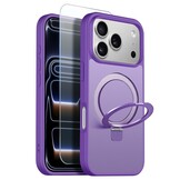 iPhone 18 Pro Max / iPhone 17 Pro Max hoesje magnetische ringstandaard, MagSafe-compatibel, mat transparant en schokbestendig – inclusief screenprotector – Mat Paars