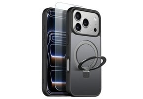NORTHJO iPhone 18 Pro / iPhone 17 Pro hoesje met magnetische ringstandaard - Mat Zwart