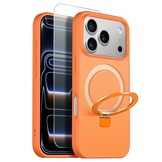 iPhone 18 Pro / iPhone 17 Pro hoesje magnetische ringstandaard, MagSafe-compatibel, mat transparant en schokbestendig – inclusief screenprotector – Mat Oranje