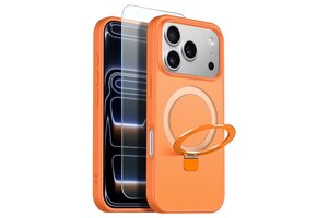 NORTHJO iPhone 18 Pro / iPhone 17 Pro hoesje met magnetische ringstandaard - Mat Oranje