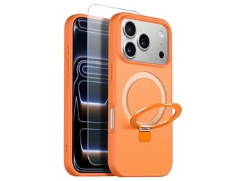 NORTHJO iPhone 18 Pro / iPhone 17 Pro hoesje met magnetische ringstandaard - Mat Oranje