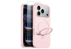NORTHJO iPhone 18 Pro / iPhone 17 Pro hoesje met magnetische ringstandaard - Mat Lichtroze