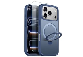 NORTHJO iPhone 18 Pro / iPhone 17 Pro hoesje met magnetische ringstandaard - Mat Blauw
