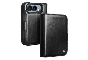 Qialino iPhone Duo hoesje - Leren bookcase - Zwart