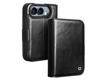 Qialino iPhone Duo hoesje - Leren bookcase - Zwart