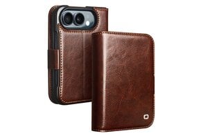 Qialino iPhone Duo hoesje - Leren bookcase - Donkerbruin
