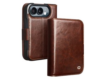 Qialino iPhone Duo hoesje - Leren bookcase - Donkerbruin