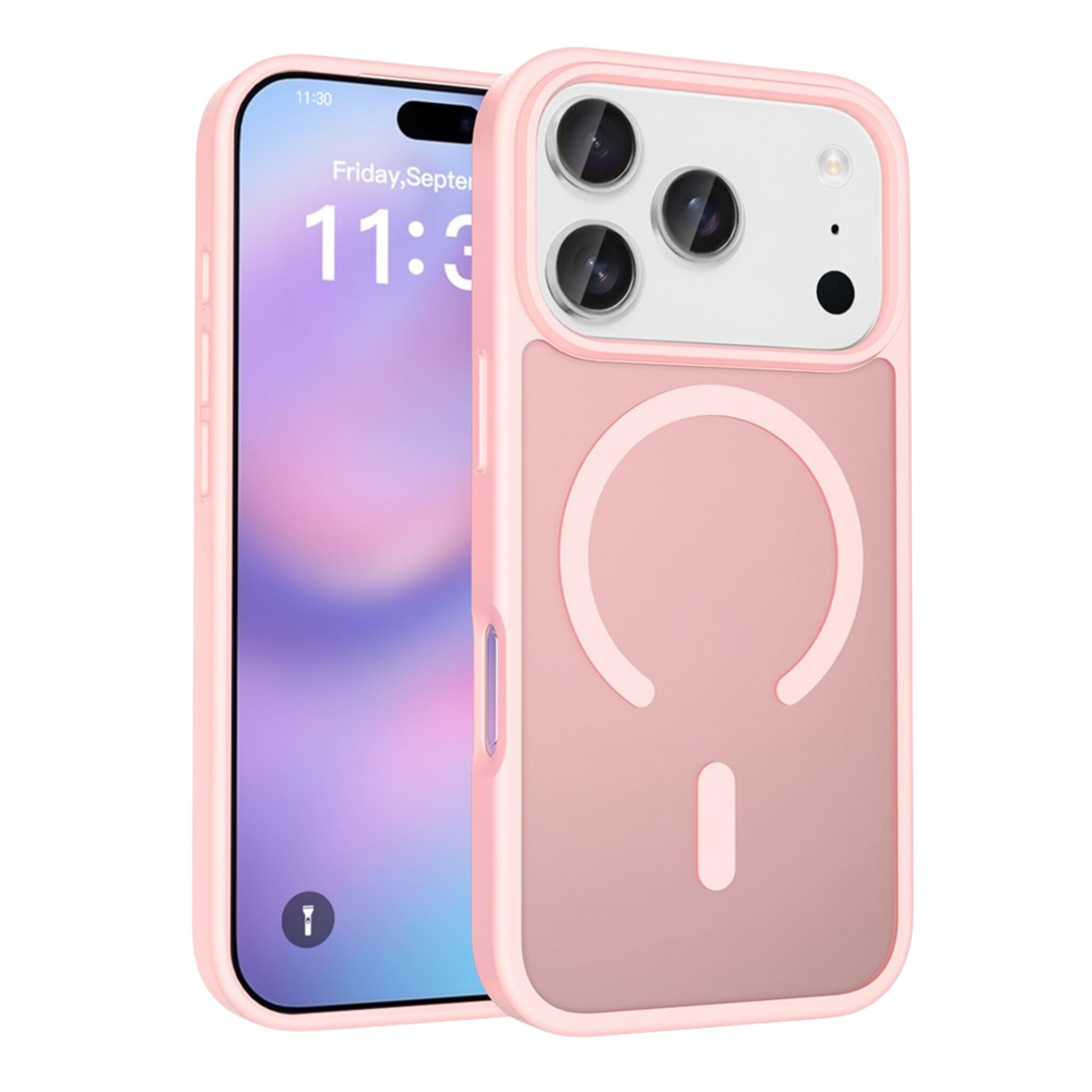 iPhone 18 Pro / iPhone 17 Pro backcover hoesje - Magnetic Case met MagSafe Ondersteuning - Schokbestendig PC + TPU - Camera Bescherming - Lichtroze