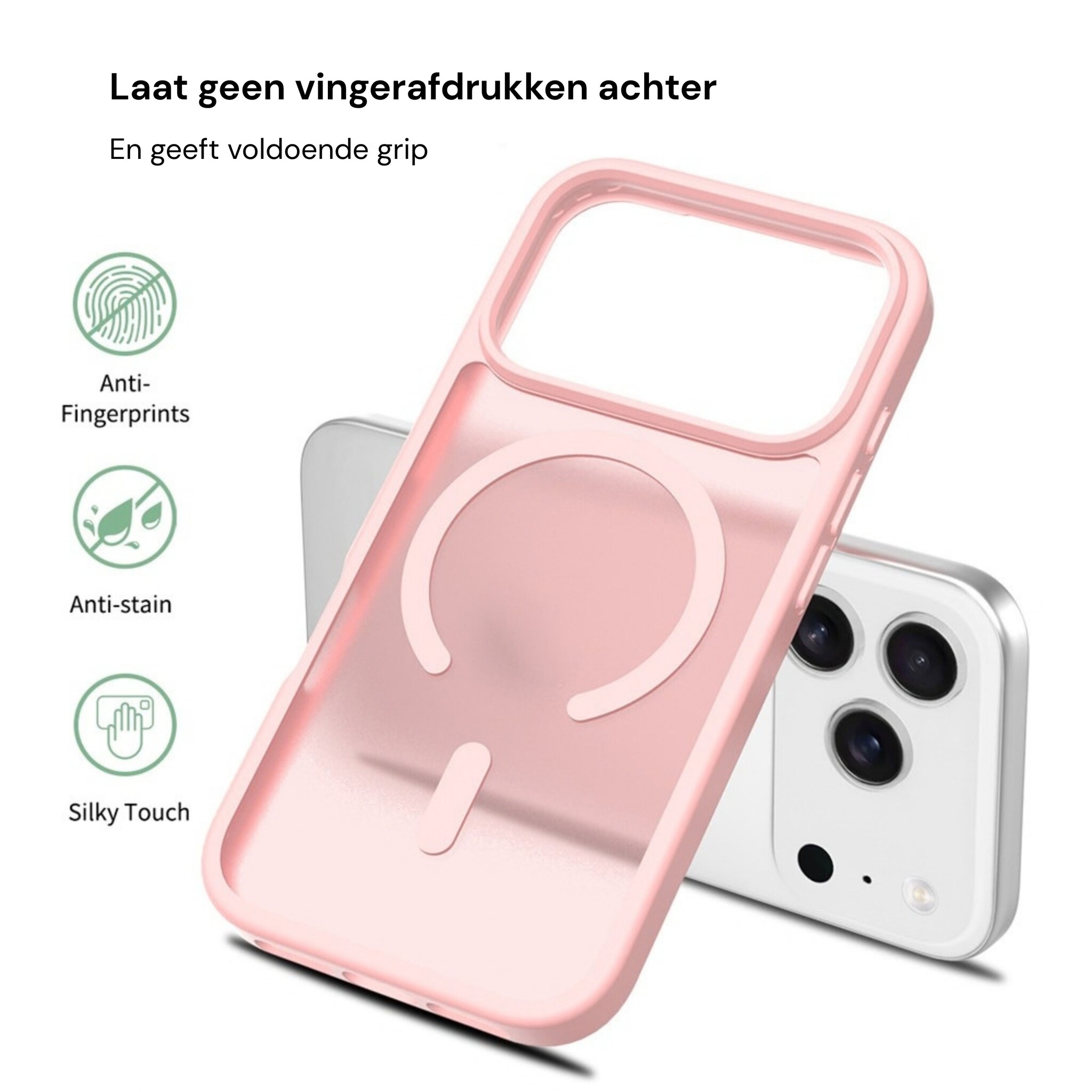 iPhone 18 Pro / iPhone 17 Pro backcover hoesje - Magnetic Case met MagSafe Ondersteuning - Schokbestendig PC + TPU - Camera Bescherming - Lichtroze