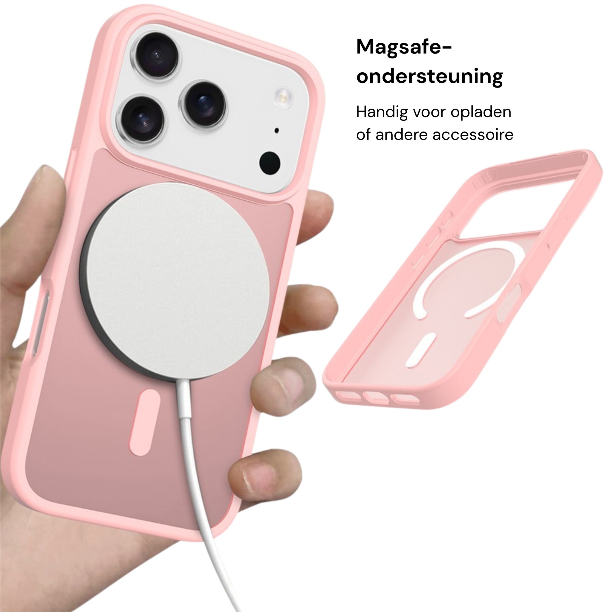 iPhone 18 Pro / iPhone 17 Pro backcover hoesje - Magnetic Case met MagSafe Ondersteuning - Schokbestendig PC + TPU - Camera Bescherming - Lichtroze