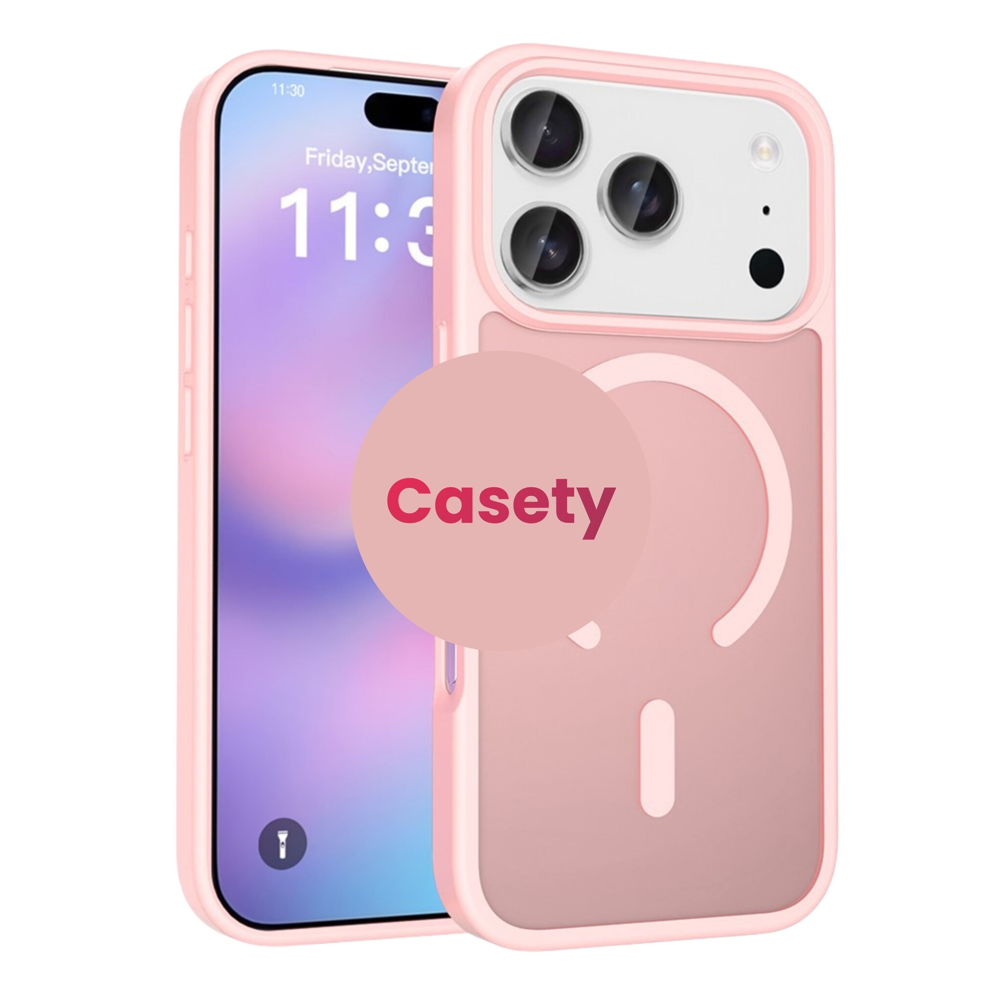 iPhone 18 Pro / iPhone 17 Pro backcover hoesje - Magnetic Case met MagSafe Ondersteuning - Schokbestendig PC + TPU - Camera Bescherming - Lichtroze