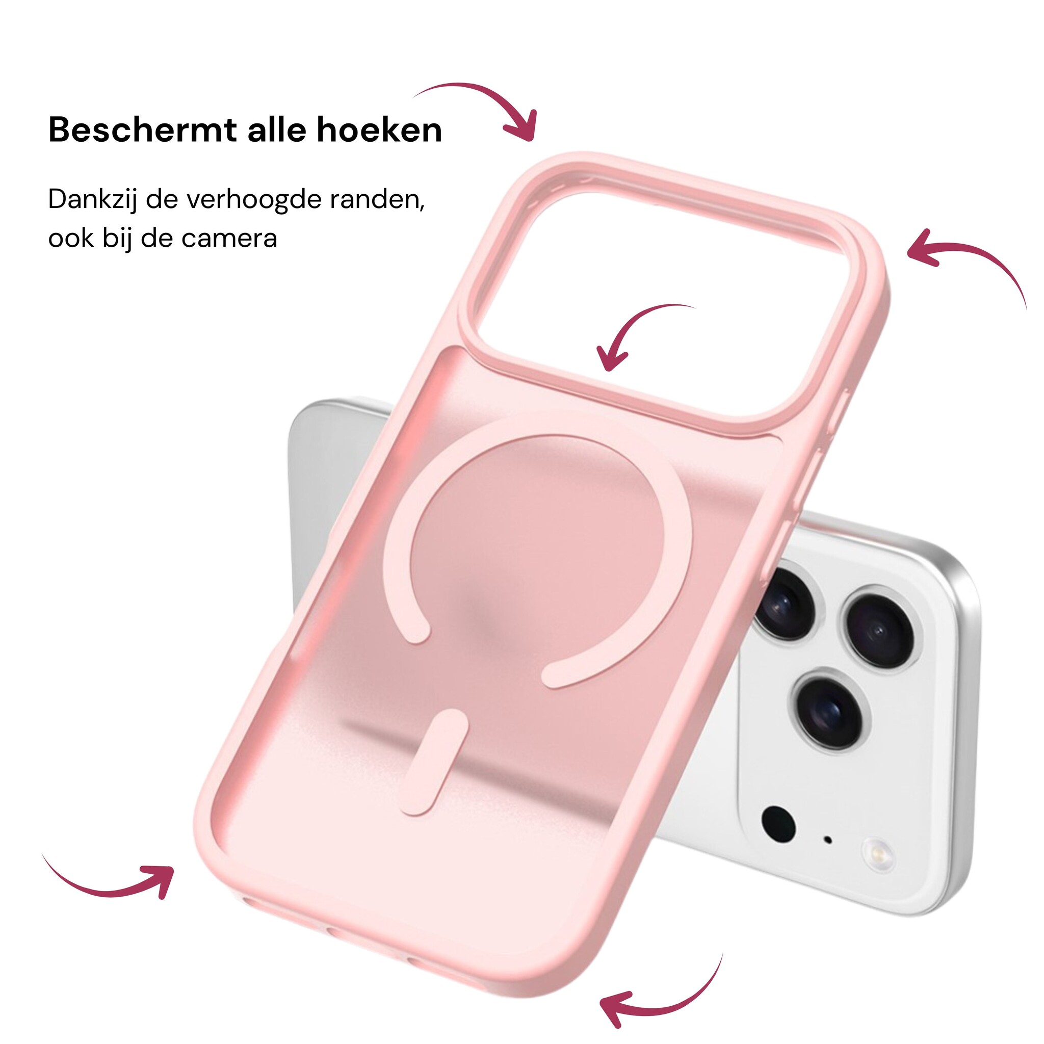 iPhone 18 Pro / iPhone 17 Pro backcover hoesje - Magnetic Case met MagSafe Ondersteuning - Schokbestendig PC + TPU - Camera Bescherming - Lichtroze