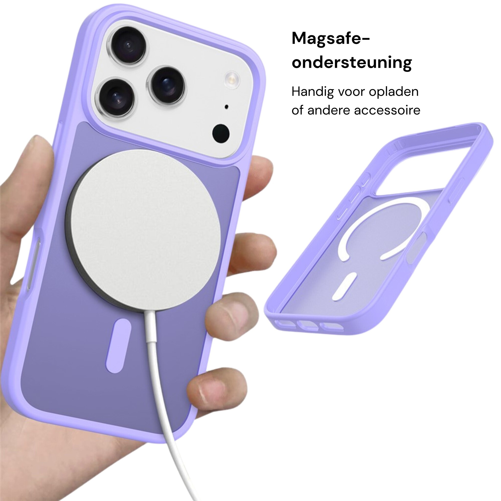 iPhone 18 Pro / iPhone 17 Pro backcover hoesje - Magnetic Case met MagSafe Ondersteuning - Schokbestendig PC + TPU - Camera Bescherming - Lila