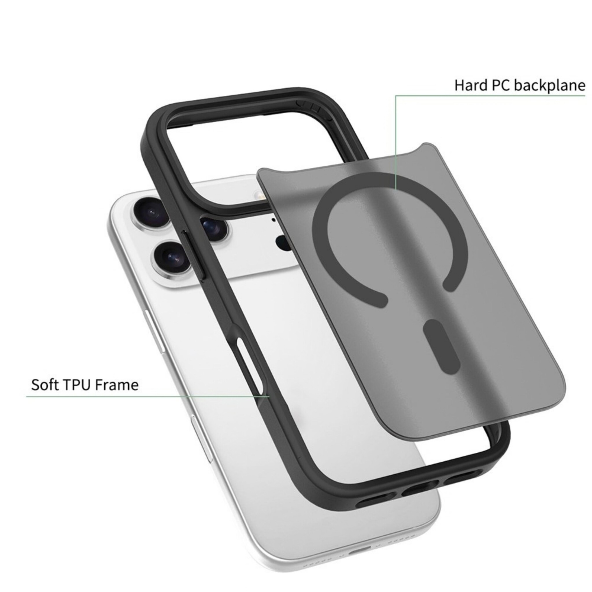 iPhone 18 Pro / iPhone 17 Pro backcover hoesje - Magnetic Case met MagSafe Ondersteuning - Schokbestendig PC + TPU - Camera Bescherming - Grijs