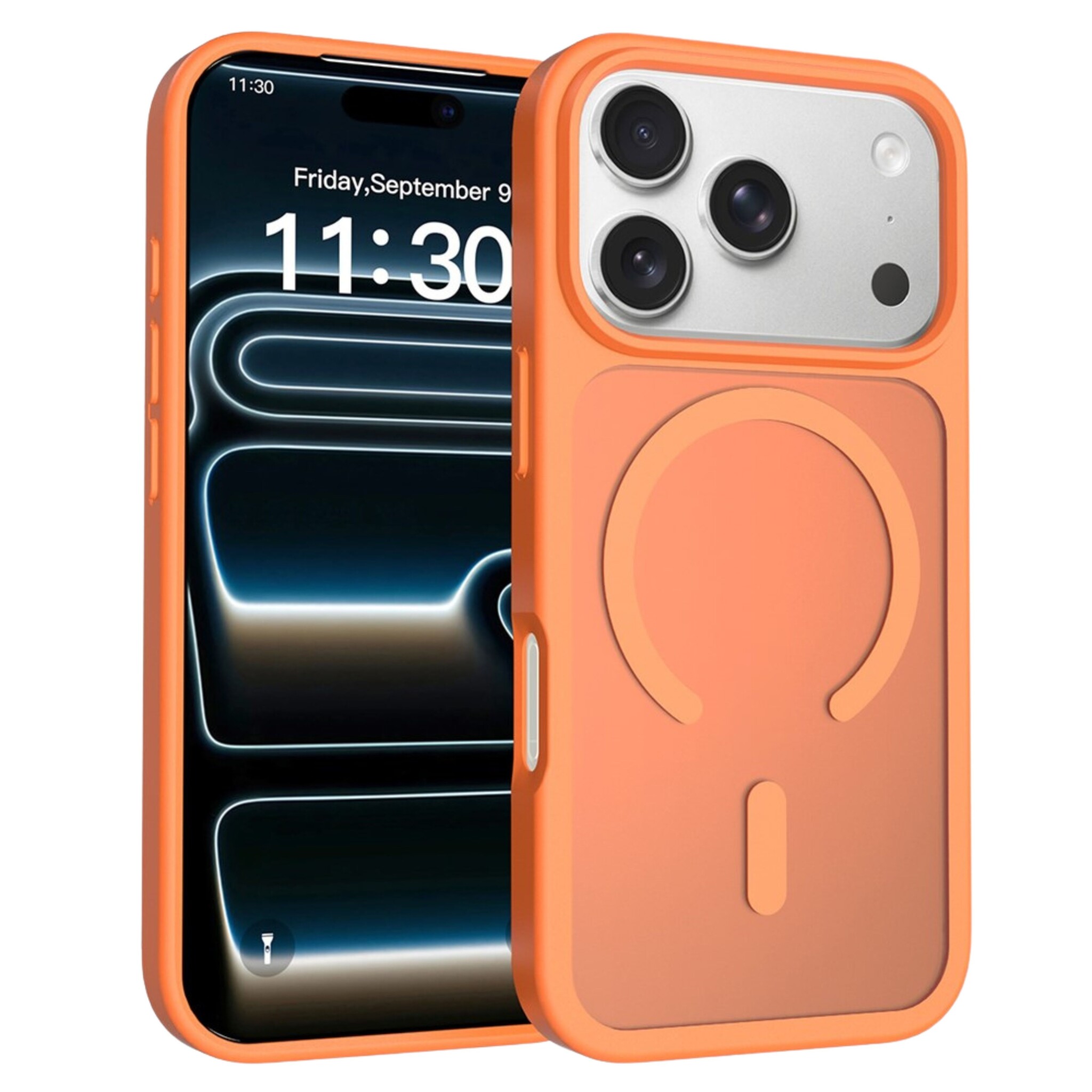 iPhone 18 Pro / iPhone 17 Pro backcover hoesje - Magnetic Case met MagSafe Ondersteuning - Schokbestendig PC + TPU - Camera Bescherming - Oranje
