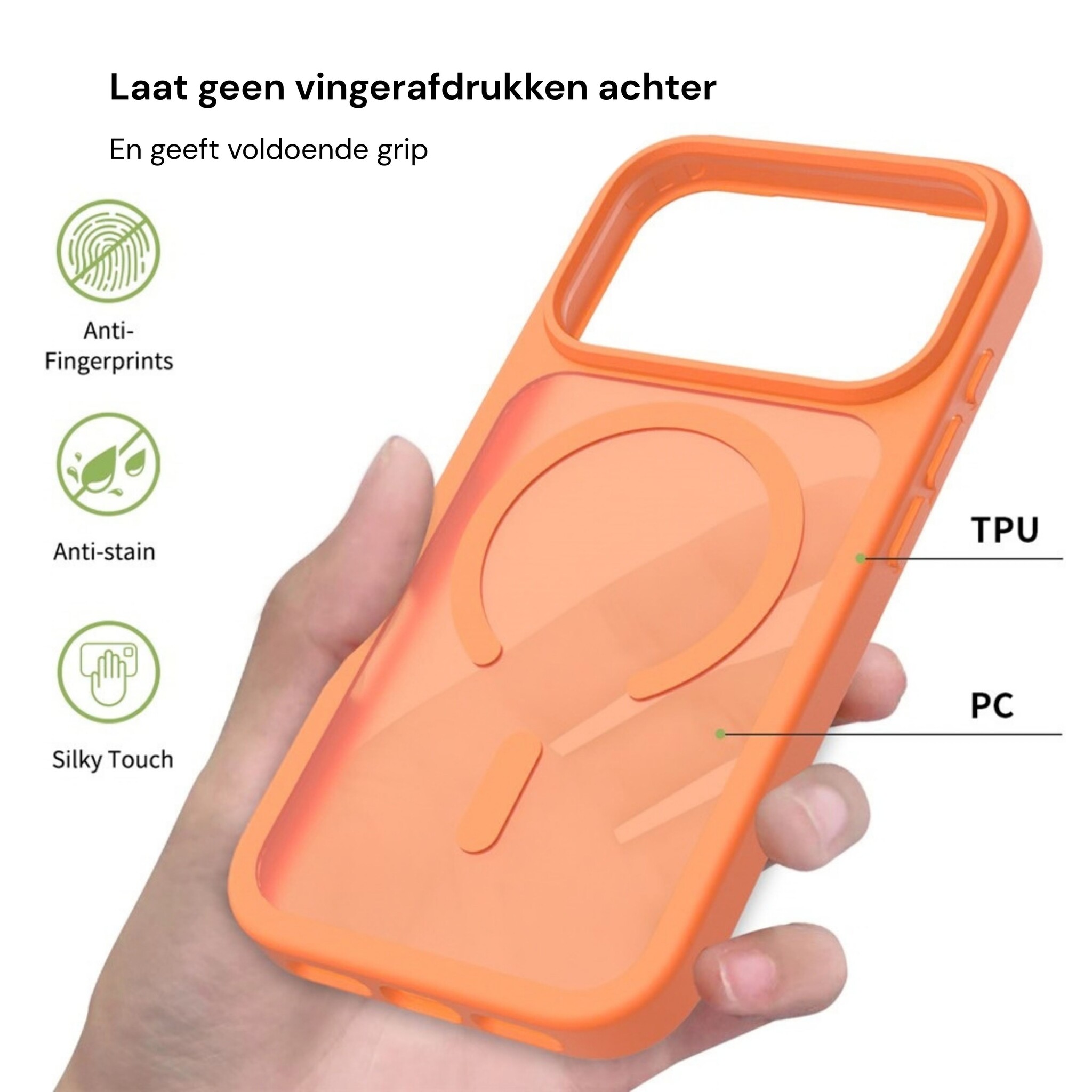 iPhone 18 Pro / iPhone 17 Pro backcover hoesje - Magnetic Case met MagSafe Ondersteuning - Schokbestendig PC + TPU - Camera Bescherming - Oranje