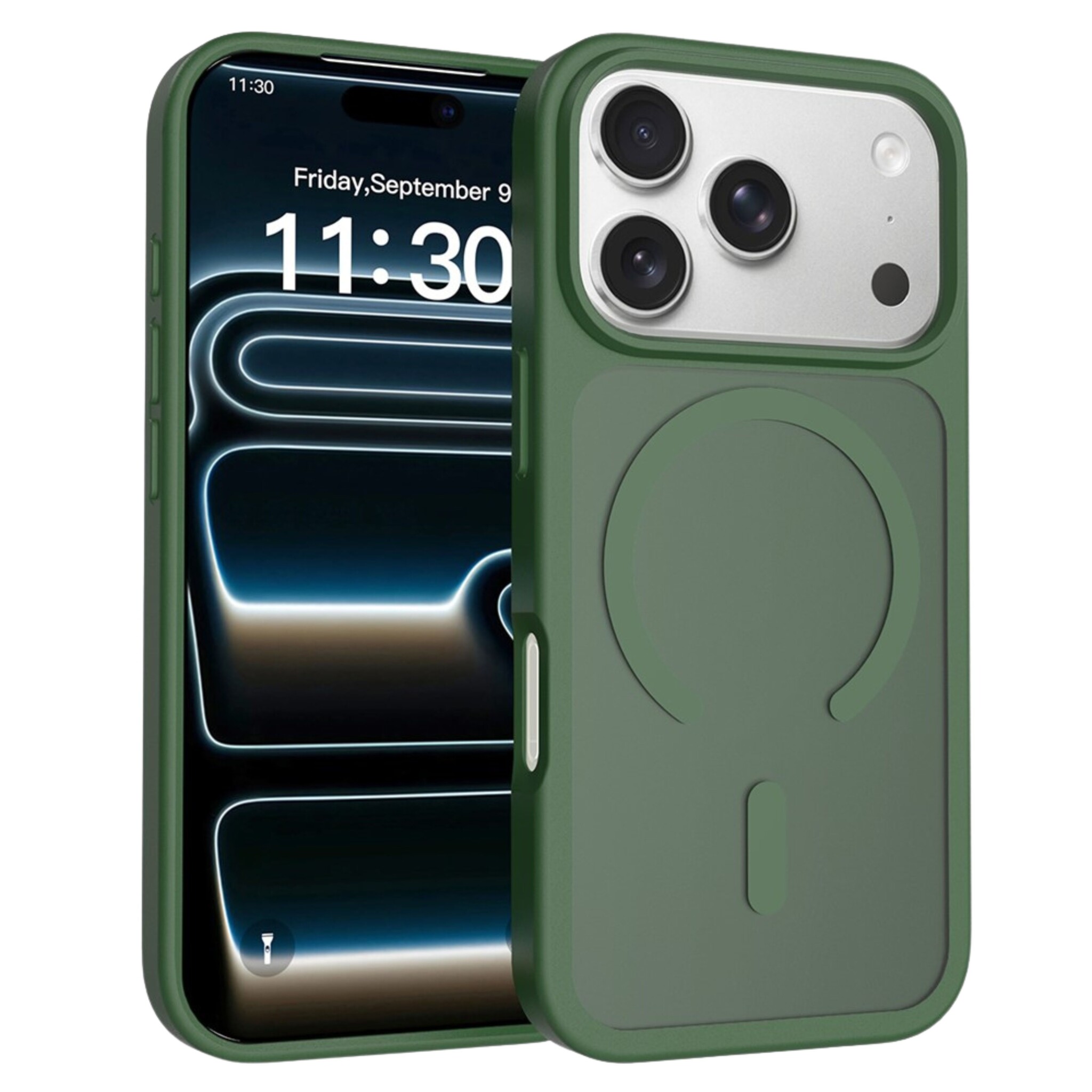 iPhone 18 Pro / iPhone 17 Pro backcover hoesje - Magnetic Case met MagSafe Ondersteuning - Schokbestendig PC + TPU - Camera Bescherming - Army Groen