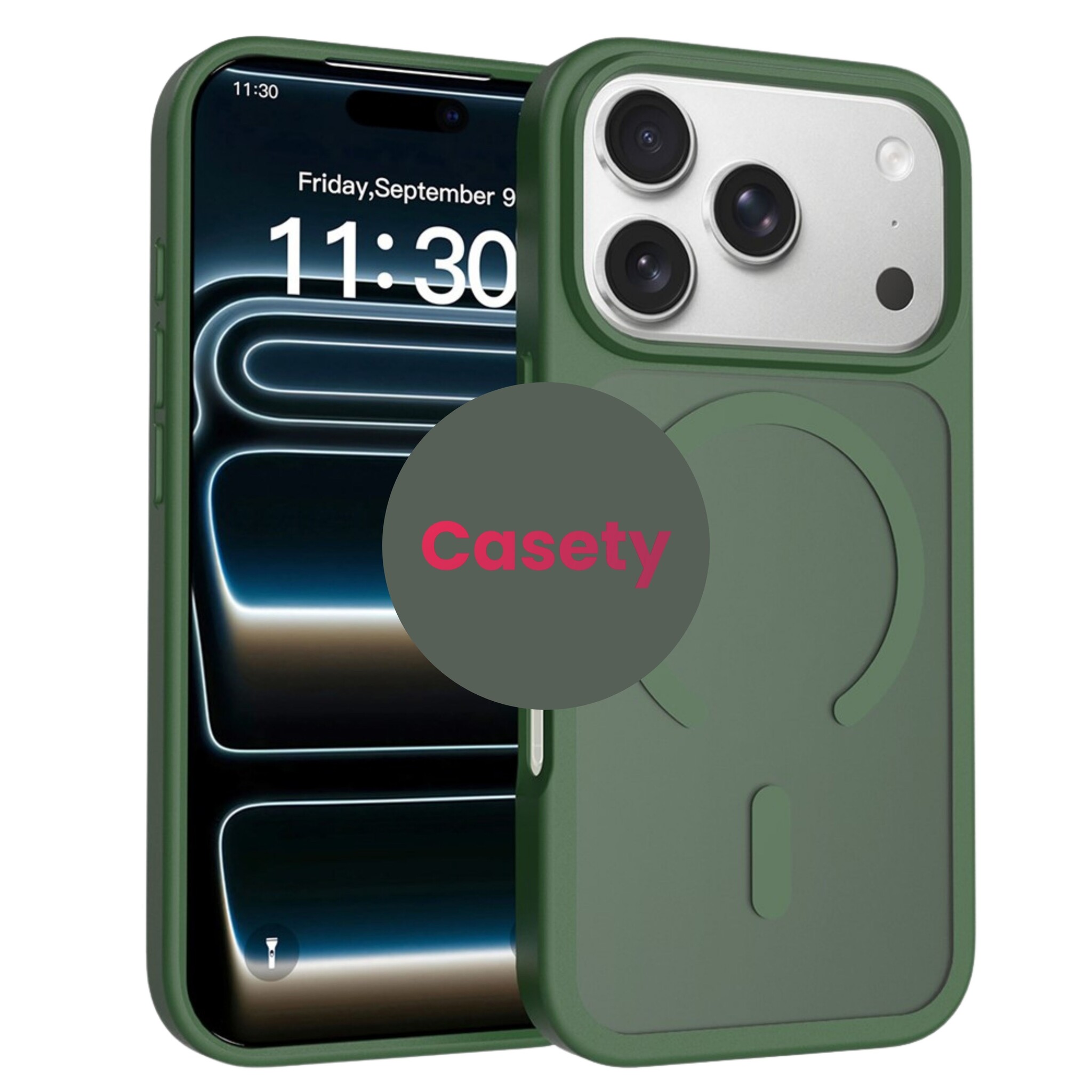 iPhone 18 Pro / iPhone 17 Pro backcover hoesje - Magnetic Case met MagSafe Ondersteuning - Schokbestendig PC + TPU - Camera Bescherming - Army Groen
