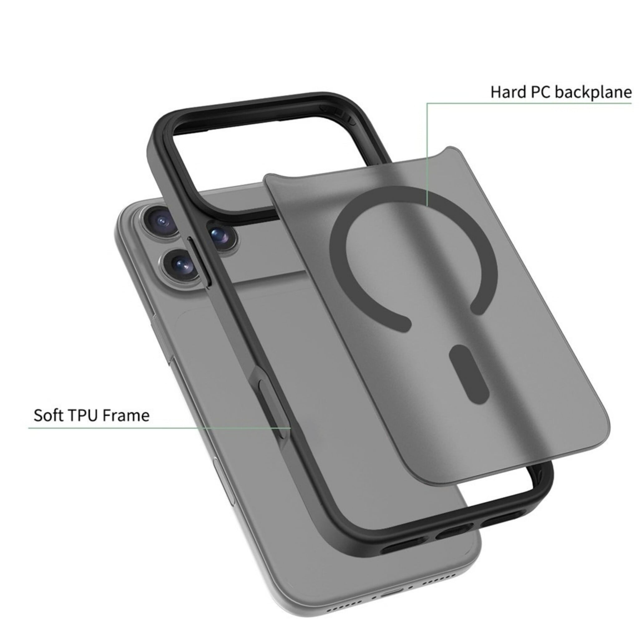 iPhone 18 Pro Max / iPhone 17 Pro Max backcover hoesje - Magnetic Case met MagSafe Ondersteuning - Schokbestendig PC + TPU - Camera Bescherming - Zwart