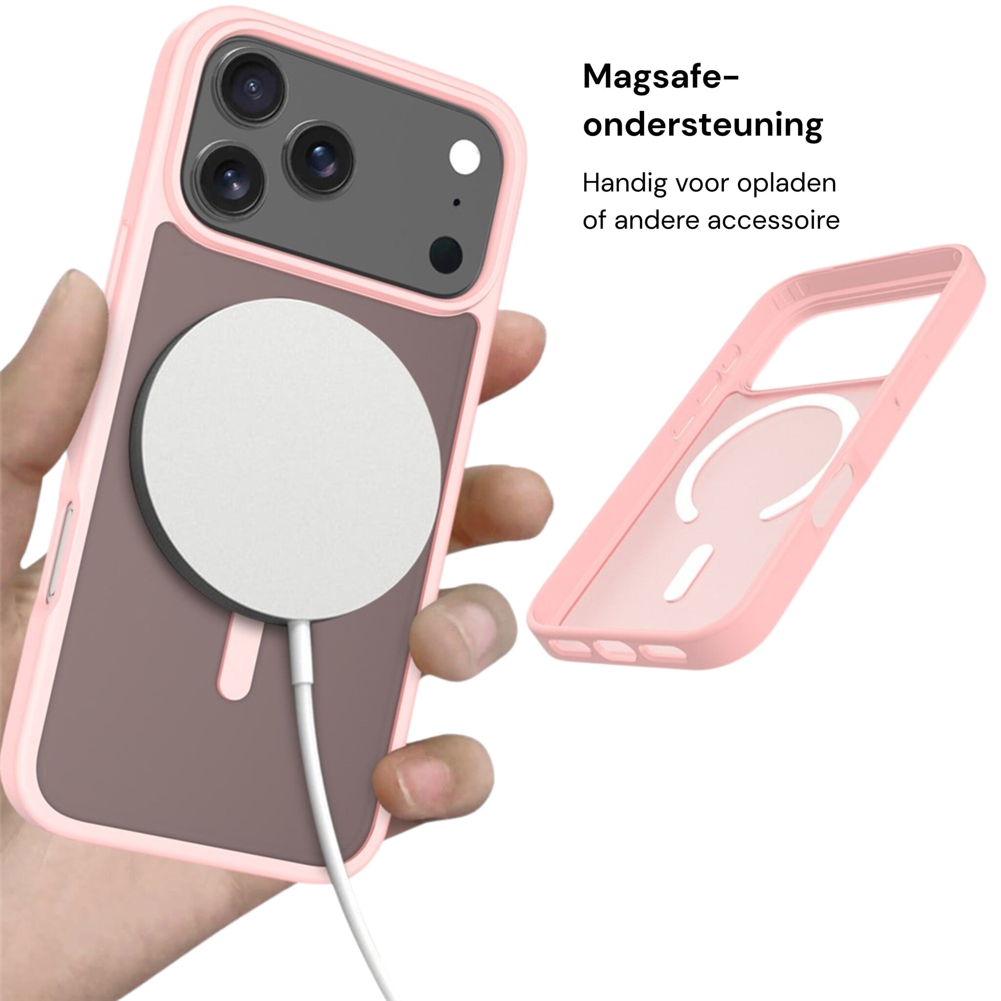 iPhone 18 Pro Max / iPhone 17 Pro Max backcover hoesje - Magnetic Case met MagSafe Ondersteuning - Schokbestendig PC + TPU - Camera Bescherming - Lichtroze