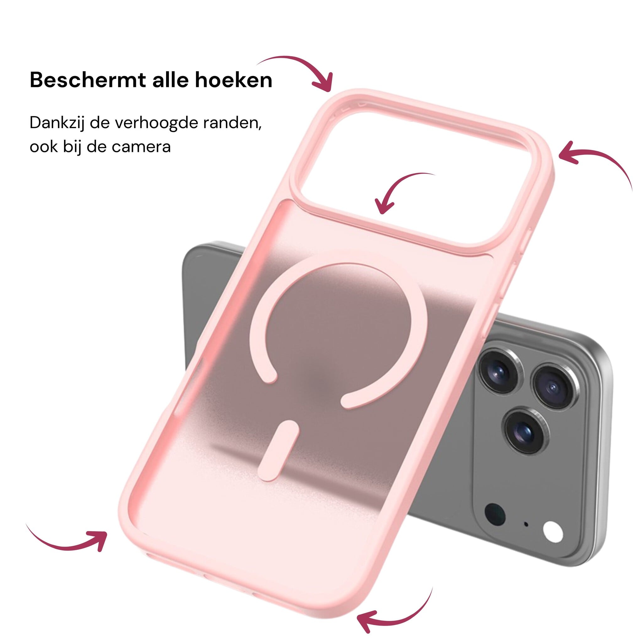 iPhone 18 Pro Max / iPhone 17 Pro Max backcover hoesje - Magnetic Case met MagSafe Ondersteuning - Schokbestendig PC + TPU - Camera Bescherming - Lichtroze
