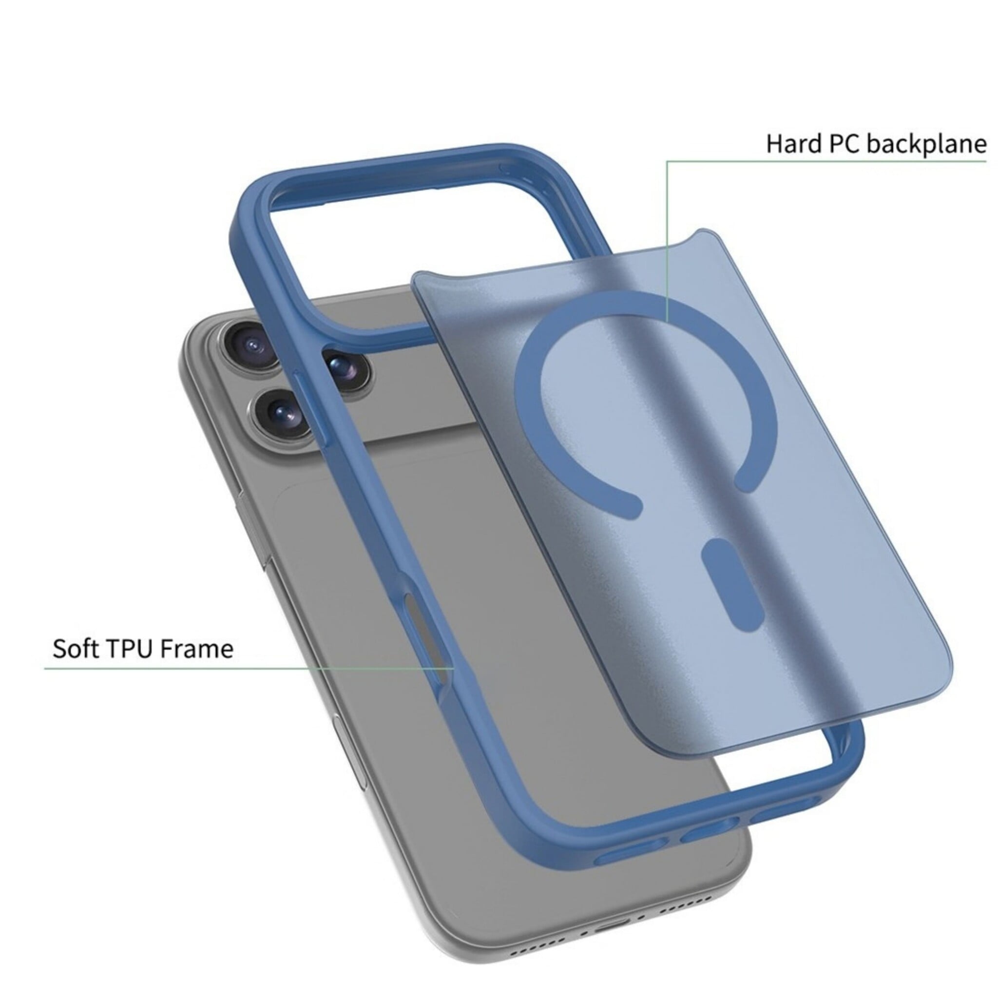 iPhone 18 Pro Max / iPhone 17 Pro Max backcover hoesje - Magnetic Case met MagSafe Ondersteuning - Schokbestendig PC + TPU - Camera Bescherming - Blauw