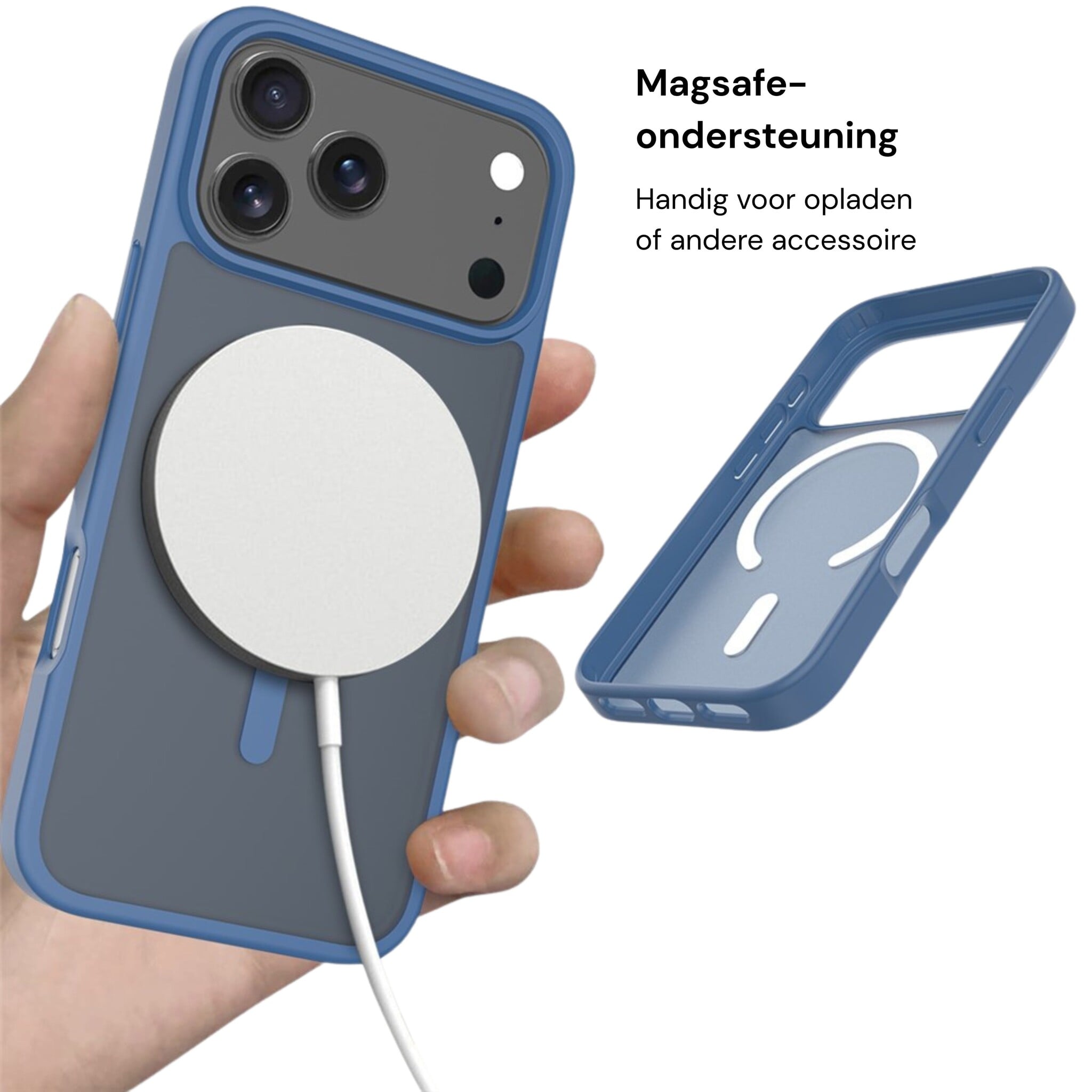 iPhone 18 Pro Max / iPhone 17 Pro Max backcover hoesje - Magnetic Case met MagSafe Ondersteuning - Schokbestendig PC + TPU - Camera Bescherming - Blauw